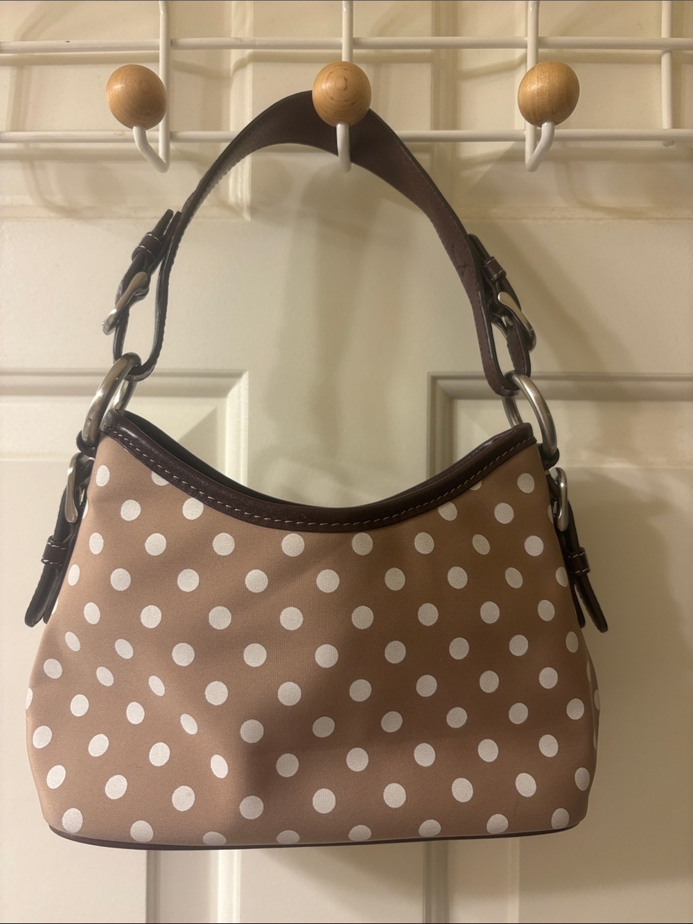 Anne Klein Tan Polka Dot Shoulder Bag with White Dots